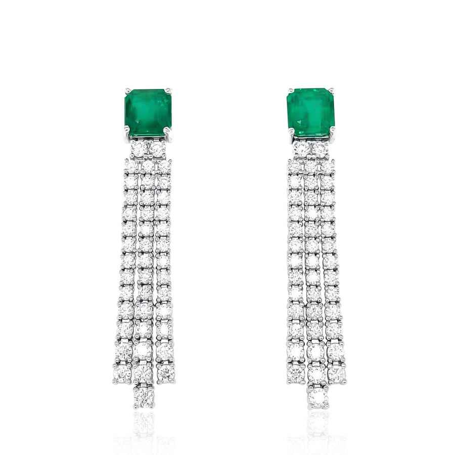JADEY White Gold Diamonds With Emerald Earrings