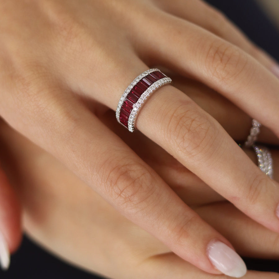 LYSANDER White Gold Diamond and Ruby Ring