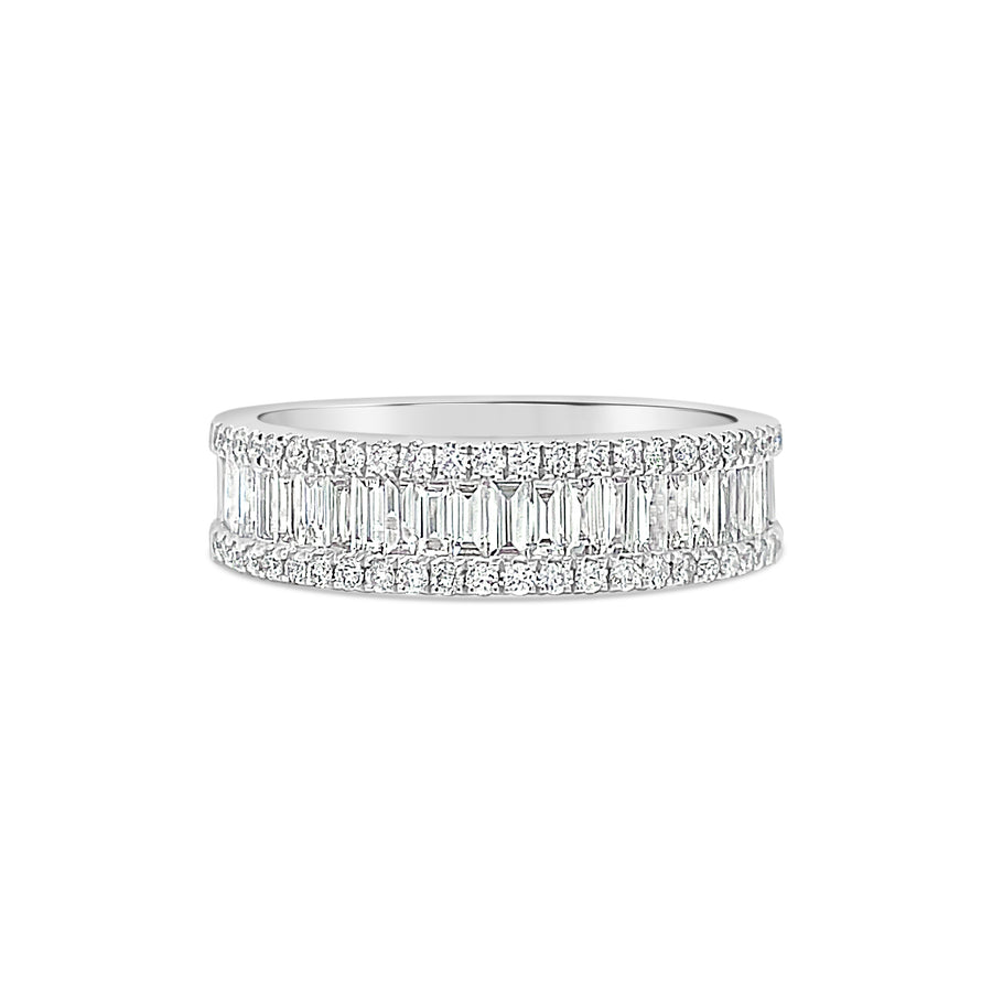 CHERRA White Gold Baguette and Round Diamond Ring