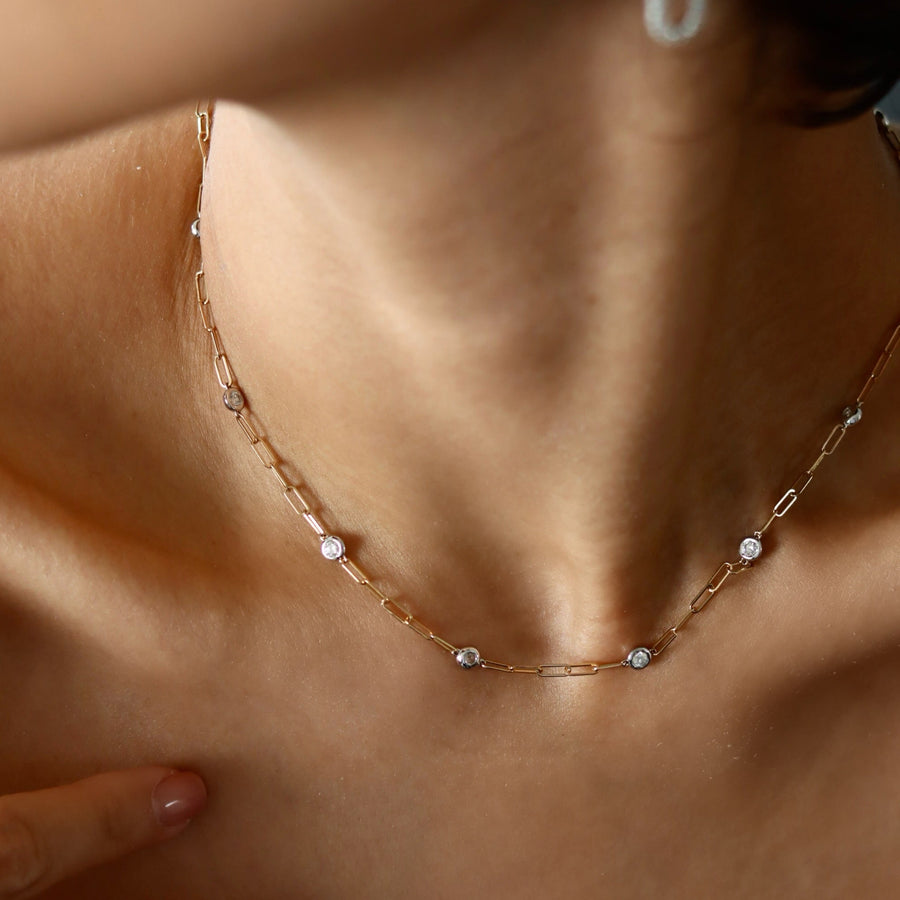 RENAIE White And Yellow Gold Diamonds Necklace