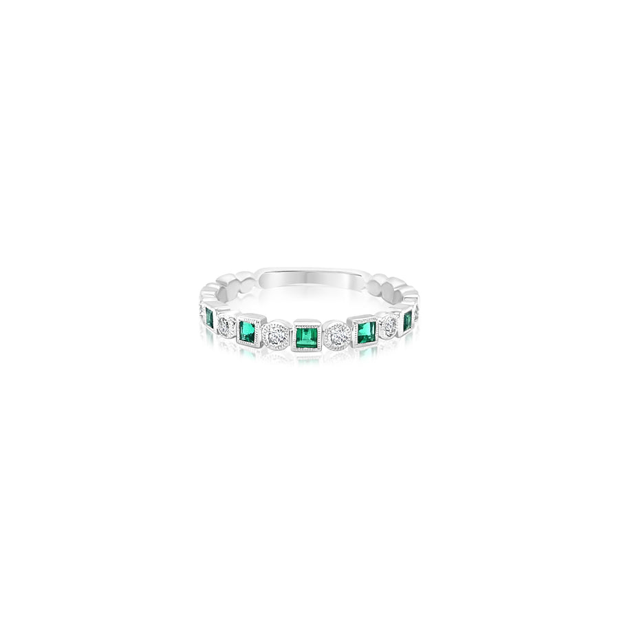 KRIS White Gold Diamond and Emerald Ring