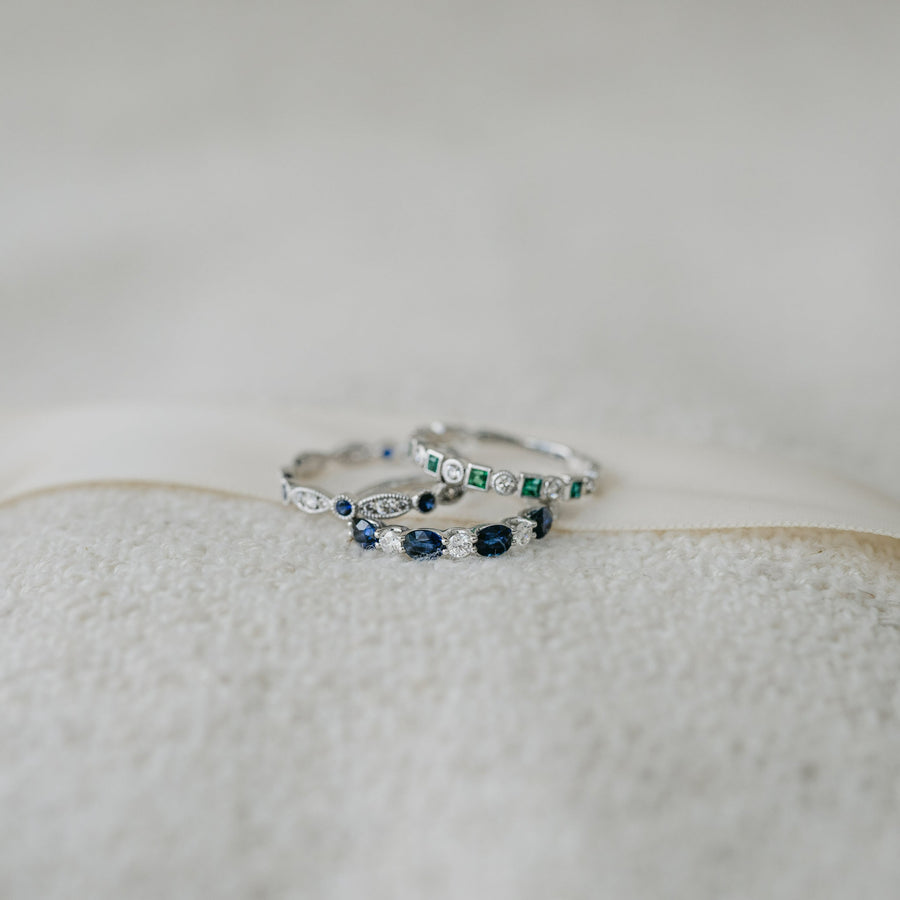 FLORA White Gold Diamond and Sapphire Ring